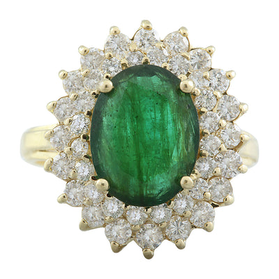 4.45 Carat Emerald 14K Yellow Gold Diamond Ring - Fashion Strada