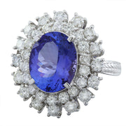 9.00 Carat Tanzanite 14K White Gold Diamond Ring - Fashion Strada