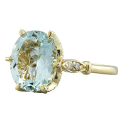 3.70 Carat Aquamarine 14K Yellow Gold Diamond Ring - Fashion Strada