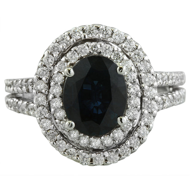 4.00 Carat Sapphire 14K White Gold Diamond Ring - Fashion Strada