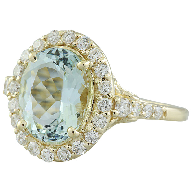 3.81 Carat Aquamarine 14K Yellow Gold Diamond Ring - Fashion Strada