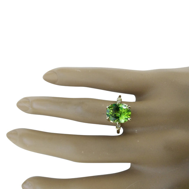 3.41 Carat Peridot 14K Yellow Gold Diamond Ring - Fashion Strada