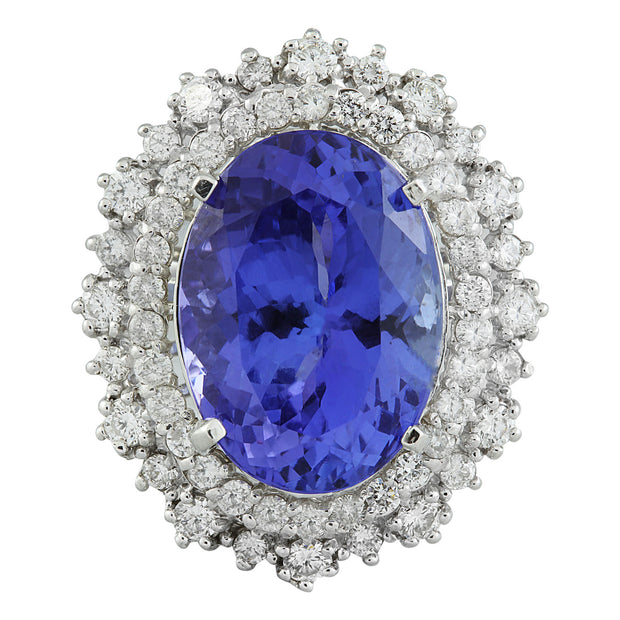 13.75 Carat Tanzanite 14K White Gold Diamond Ring - Fashion Strada