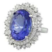 13.75 Carat Tanzanite 14K White Gold Diamond Ring - Fashion Strada