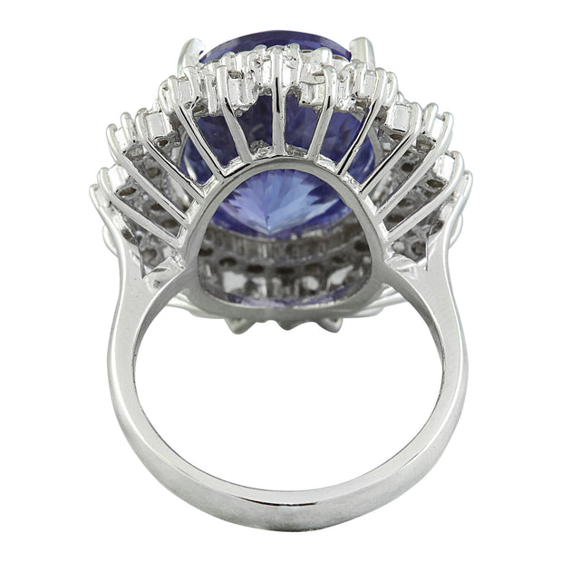 13.75 Carat Tanzanite 14K White Gold Diamond Ring - Fashion Strada