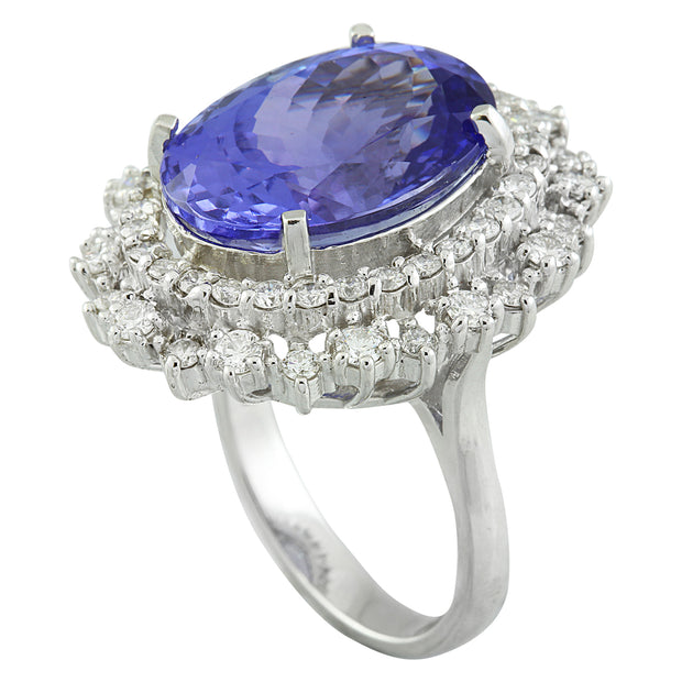 13.75 Carat Tanzanite 14K White Gold Diamond Ring - Fashion Strada