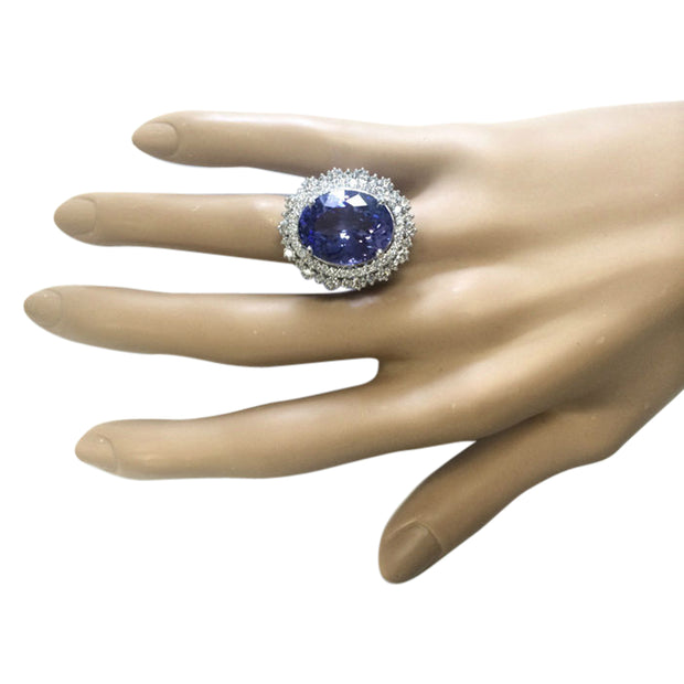 13.75 Carat Tanzanite 14K White Gold Diamond Ring - Fashion Strada