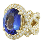 10.58 Carat Tanzanite 14K Yellow Gold Diamond Ring - Fashion Strada