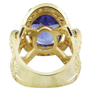 10.58 Carat Tanzanite 14K Yellow Gold Diamond Ring - Fashion Strada