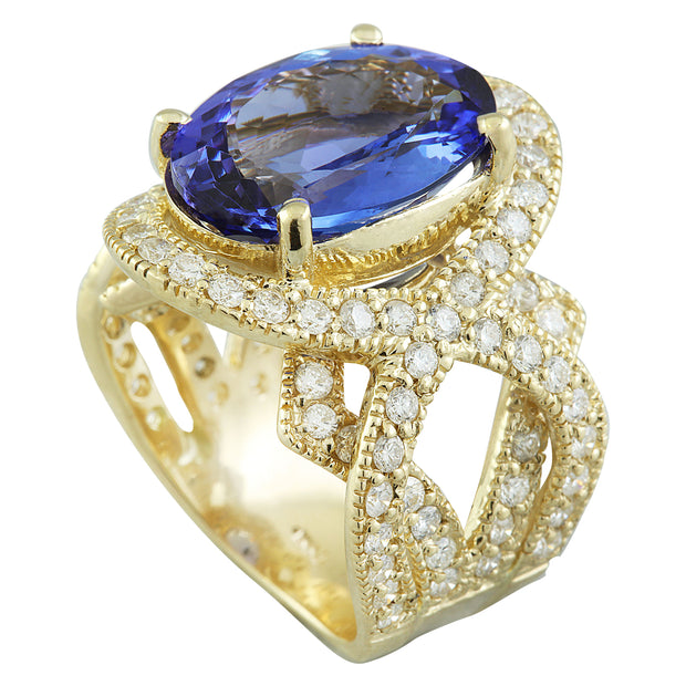 10.58 Carat Tanzanite 14K Yellow Gold Diamond Ring - Fashion Strada