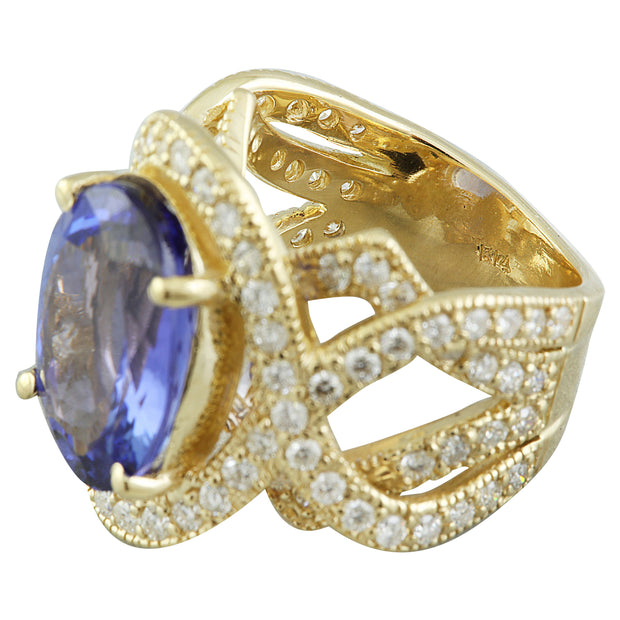 10.58 Carat Tanzanite 14K Yellow Gold Diamond Ring - Fashion Strada