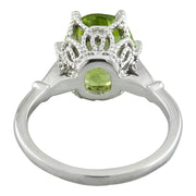 3.41 Carat Peridot 14K White Gold Diamond Ring - Fashion Strada