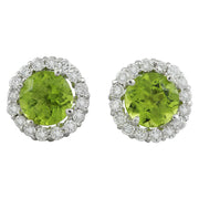 3.65 Carat Peridot 14K White Gold Diamond Earrings - Fashion Strada