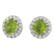 3.65 Carat Peridot 14K White Gold Diamond Earrings - Fashion Strada