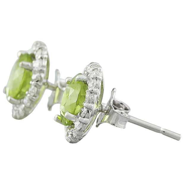 3.65 Carat Peridot 14K White Gold Diamond Earrings - Fashion Strada