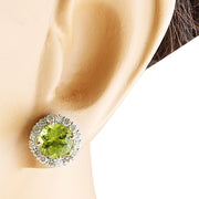 3.65 Carat Peridot 14K White Gold Diamond Earrings - Fashion Strada