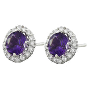 3.65 Carat Amethyst 14K White Gold Diamond Earrings - Fashion Strada