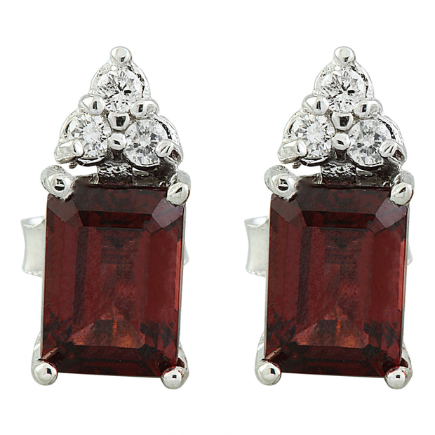 2.65 Carat Garnet 14K White Gold Diamond Earrings - Fashion Strada