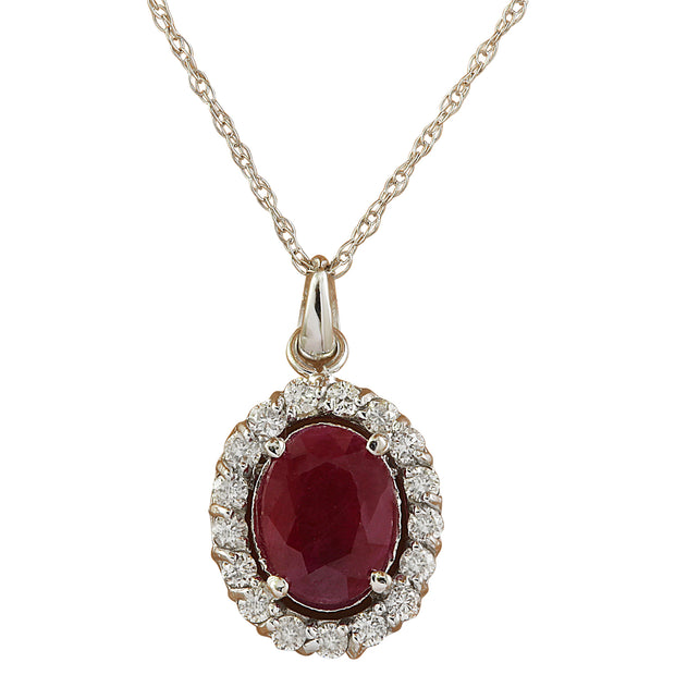 2.00 Carat Ruby 14K White Gold Diamond Necklace - Fashion Strada