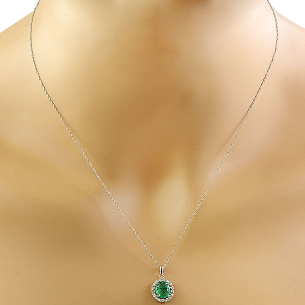 2.00 Carat Emerald 14K White Gold Diamond Necklace - Fashion Strada