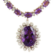 37.52 Carat Amethyst 14K White Gold Diamond Necklace - Fashion Strada