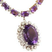 37.52 Carat Amethyst 14K White Gold Diamond Necklace - Fashion Strada