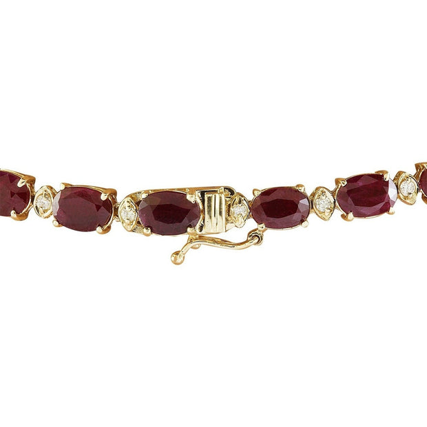 46.40 Carat Ruby 14K Yellow Gold Diamond Necklace - Fashion Strada