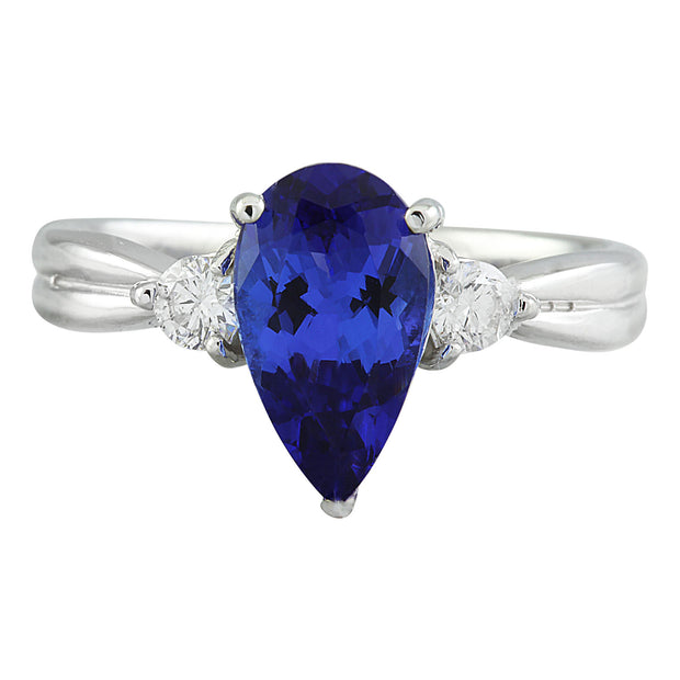 1.70 Carat Tanzanite 14K White Gold Diamond Ring - Fashion Strada