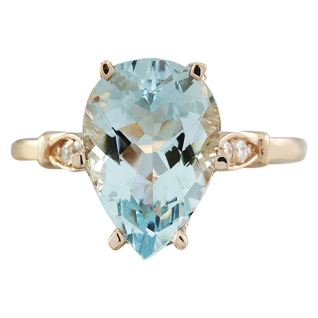 3.60 Carat Aquamarine 14K Rose Gold Diamond Ring - Fashion Strada