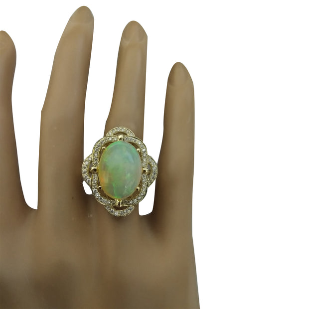 7.05 Carat Opal 14K Yellow Gold Diamond Ring - Fashion Strada