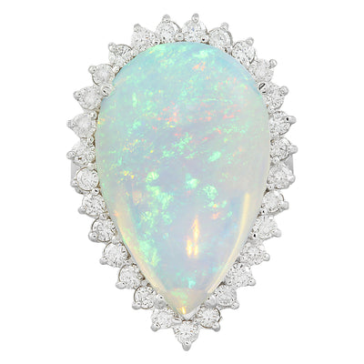 14.00 Carat Opal 14K White Gold Diamond Ring - Fashion Strada