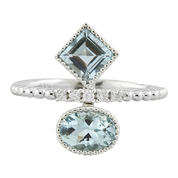 1.31 Carat Aquamarine 14K White Gold Diamond Ring - Fashion Strada