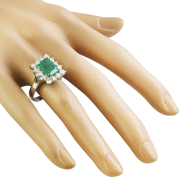 4.95 Carat Emerald 14K White Gold Diamond Ring - Fashion Strada