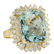 9.51 Carat Natural Aquamarine 14K Yellow Gold Diamond Ring - Fashion Strada