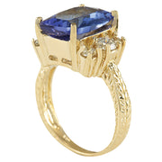 5.31 Carat Natural Tanzanite 14K Yellow Gold Diamond Ring - Fashion Strada