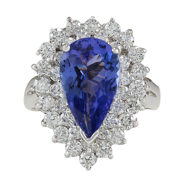 4.46 Carat Natural Tanzanite 14K White Gold Diamond Ring - Fashion Strada