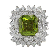 3.55 Carat Natural Peridot 14K White Gold Diamond Ring - Fashion Strada