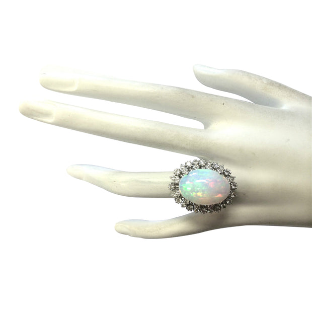 11.10 Carat Natural Opal 14K White Gold Diamond Ring - Fashion Strada