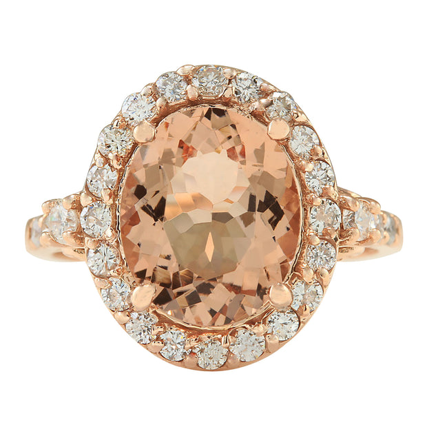 4.00 Carat Natural Morganite 14K Rose Gold Diamond Ring - Fashion Strada