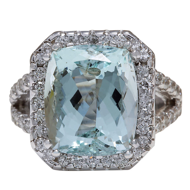 9.50 Carat Natural Aquamarine 14K White Gold Diamond Ring - Fashion Strada