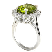 7.59 Carat Natural Peridot 14K White Gold Diamond Ring - Fashion Strada