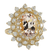 6.33 Carat Natural Morganite 14K Yellow Gold Diamond Ring - Fashion Strada