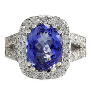 5.62 Carat Natural Tanzanite 14K White Gold Diamond Ring - Fashion Strada