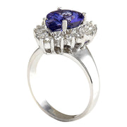 5.10 Carat Natural Tanzanite 14K White Gold Diamond Ring - Fashion Strada