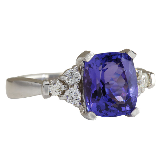 3.49 Carat Natural Tanzanite 14K White Gold Diamond Ring - Fashion Strada