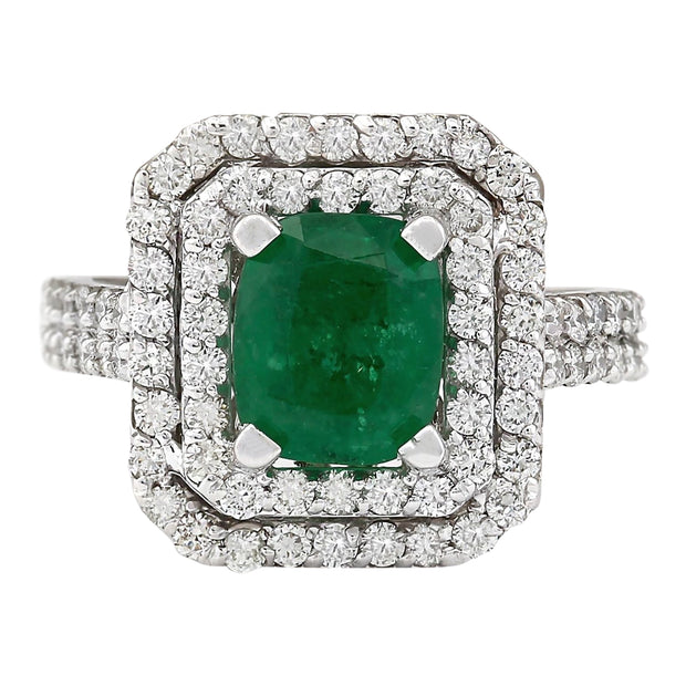 3.59 Carat Natural Emerald 14K White Gold Diamond Ring - Fashion Strada