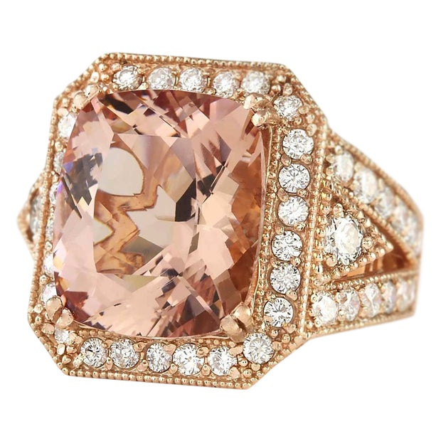 12.34 Carat Natural Morganite 14K Rose Gold Diamond Ring - Fashion Strada