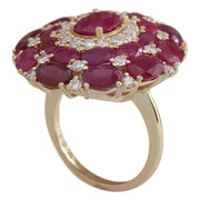 13.23 Carat Natural Ruby 14K Yellow Gold Diamond Ring - Fashion Strada