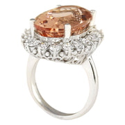 16.87 Carat Natural Morganite 14K White Gold Diamond Ring - Fashion Strada