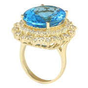 18.42 Carat Natural Topaz 14K Yellow Gold Diamond Ring - Fashion Strada